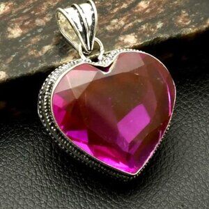 Pink Topaz Gemstone Sterling Silver Heart Pendant